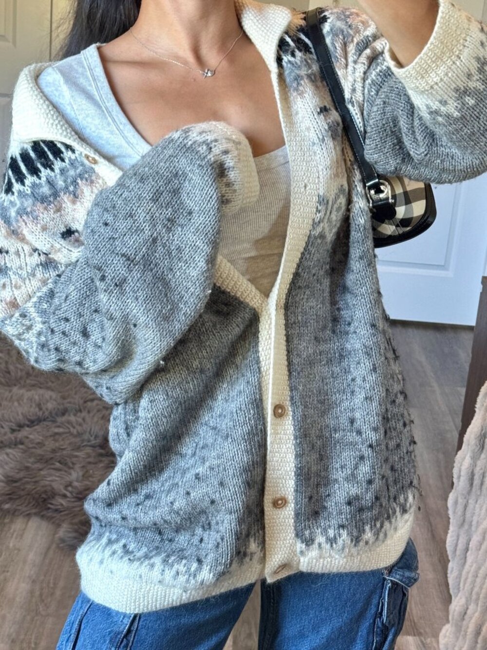 Vintage Trails of the Andes Alpaca Wool Cardigan Sweater Llama Handmade in Peru